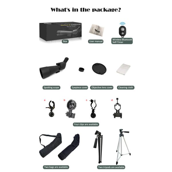 Optics Zoom 39-19m/1000m 20-60x60ED Waterproof Spotting Scope Bird Watching