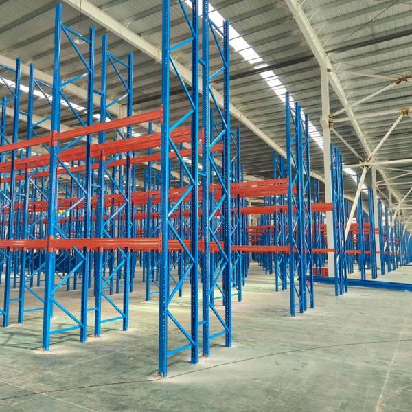 Close-up view of pallet rack structure