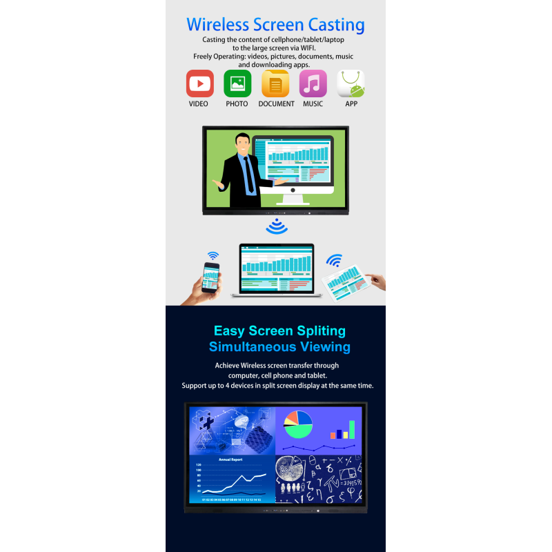 86-Inch Android LCD Interactive Smart Board with White LCD and Black Frame for School & Office Touch Screen Digital Board