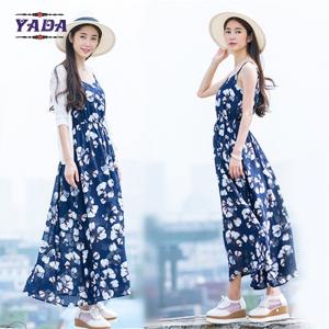 China Summer beach floral spaghetti straps maxi latest party designs 100% cotton white dress with good quality on sale