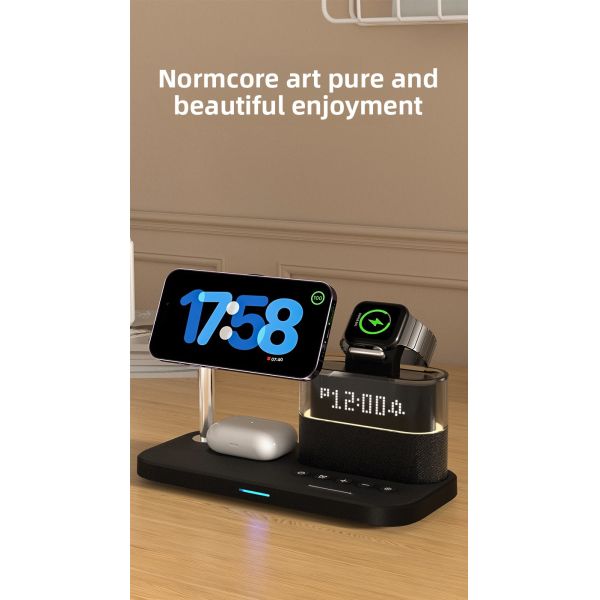 5 In 1 Magnetic Wireless Stand Dock Charger With Holder iPhone Android Night Light Alarm Clock 15W Fast Charging