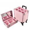 Large Capacity Makeup Vanity Case , Pink Color Aluminium Beauty Trolley Case for sale