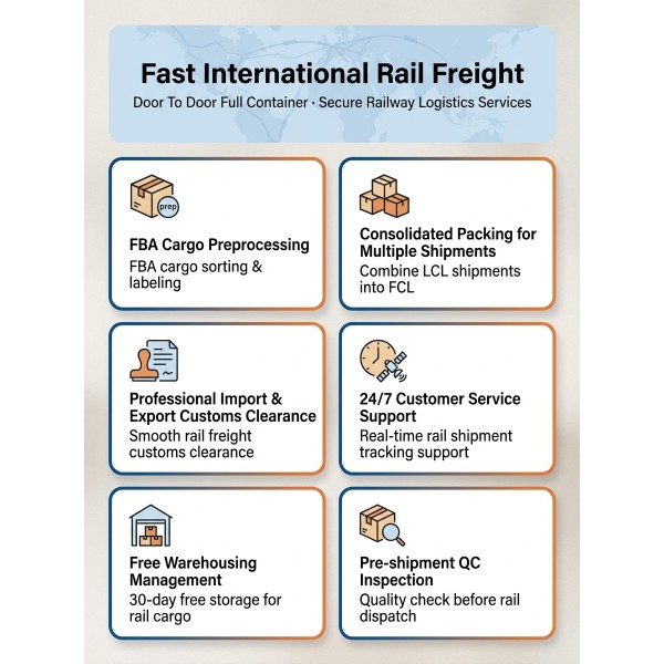 Fast International Rail Freight Door To Door Full Container Secure Railway Logistics Services
