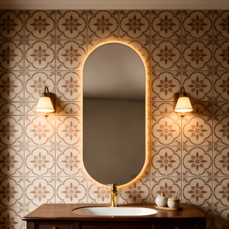 Kingstin Minimalist Frameless Oval LED Backlit Bathroom Mirror | Motion Sensor & Anti-Fog