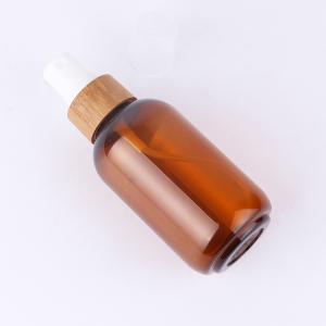 China 15ml 30ml 50ml dark brown plastic pet bamboo pump mist spray airless pump bottle sterilize alcohol on sale