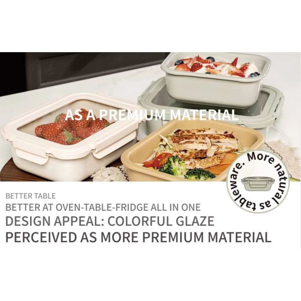 IKOO Stackable Ceramic Food Storage Container with Glass Lid