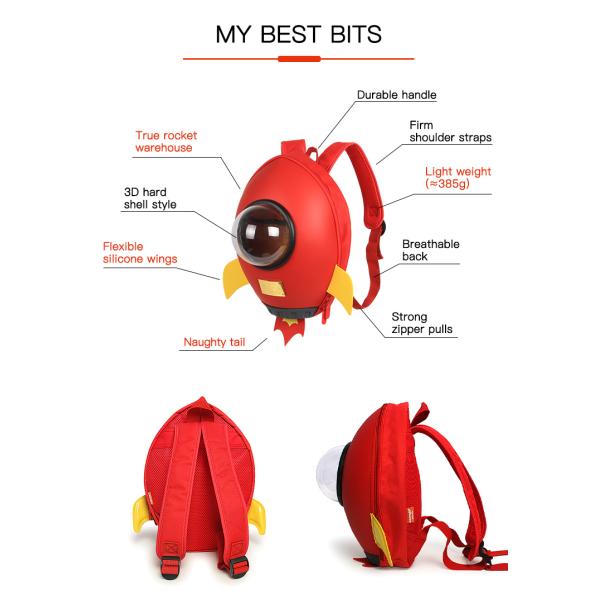 Supercute 3D Cartoon Backpack Customized Kids School Bag Rocket Shape Backpack