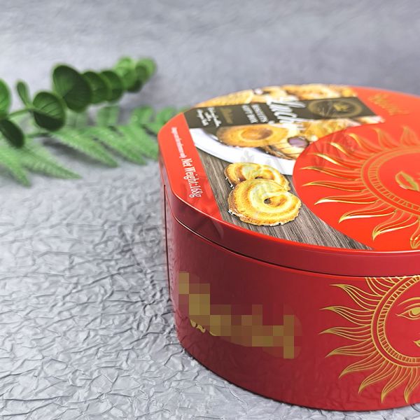 Touristic Large Christmas Tin Box for Gift Candy Cookie Round Metal Cake Bulks With Lid
