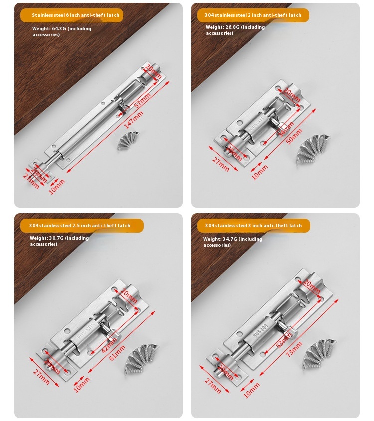 Stainless Steel Small Square Thickened Fully Threaded Phillips Drive Door Latch Lock Wooden Door Window Furniture Bolts