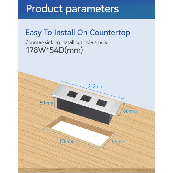 Hidden Recessed Power Grommet Outlet 20W 240V CUL Certified