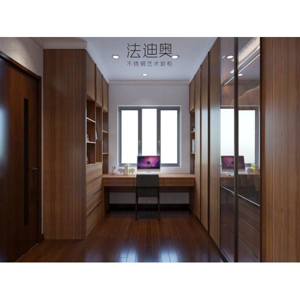 Dark Wood Stainless Steel Wardrobe with Glass and Integrated Desk