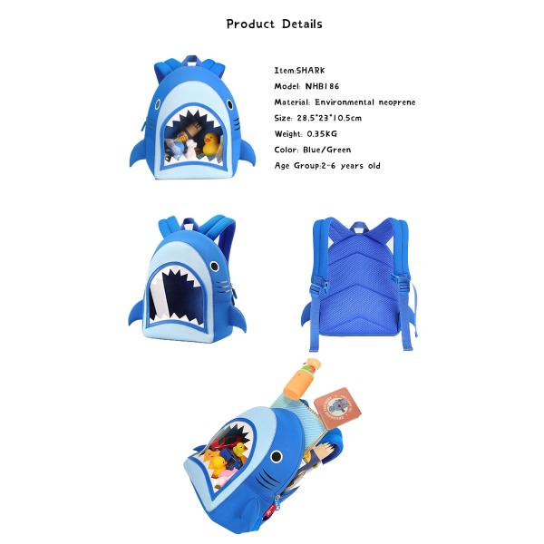 NHB186 New arrival cute and vivid shark toddler Backpack bag
