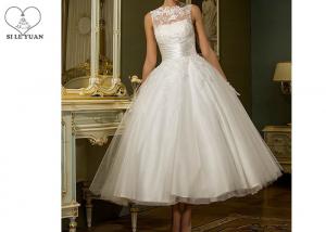Buy cheap Over Knee Short Short Fitted Wedding Dress White Sleeveless With Buttons product