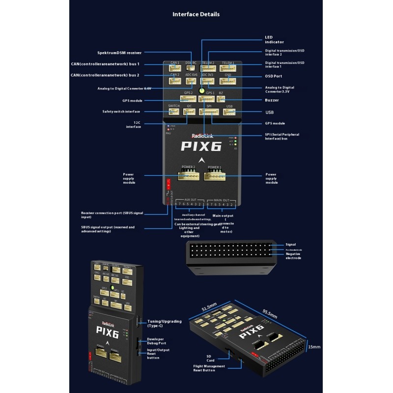Ledi Pix6 Open Source Autopilot APM Multi-Rotor Fixed Wing Mini Drone Vertical Flight Control New Plastic Drone Accessory