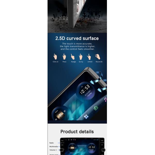 Full Fit Display Screen Color Button Light 2.5D/QELD Car Radio for Dashboard Placement