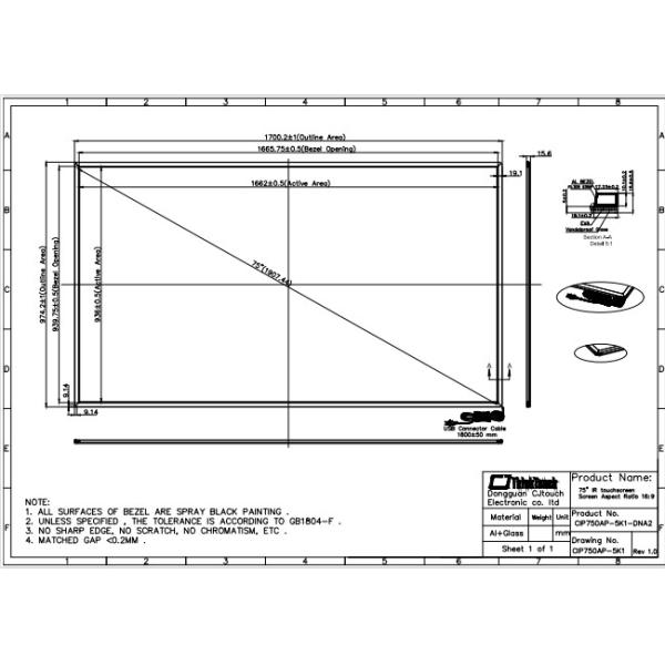 75Inch Infrared Ir Touch Display 10 Point Touch Screen Overlay
