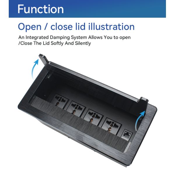 Pop Up Power Strip with 4 Universal Power Sockets and CAT6 RJ45 Aluminum Alloy Faceplate Smooth Damping Operation