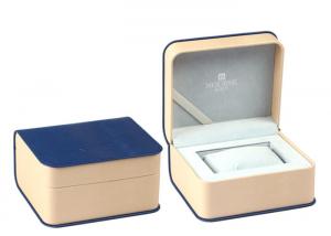 China Blue Leather Twist Single Watch Box Ribbon Material Custom Logo Color High Grade on sale