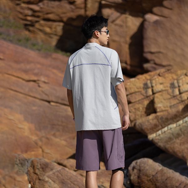 Custom Men Half Zip Quick Dry Anti-Bacterial Stand Collar Polo Shirt, Loose Outdoor Short Sleeve Top For Fishing Surfing Sports