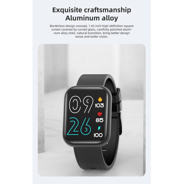 1.65inch IP67 Square Shape Smartwatch with Aluminum Alloy Shell
