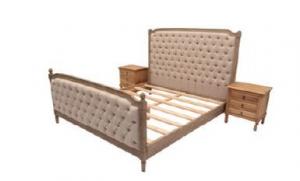 China Oak Wood Upholstered Bedroom Sets , Linen Fabric King Size Upholstered Bed on sale