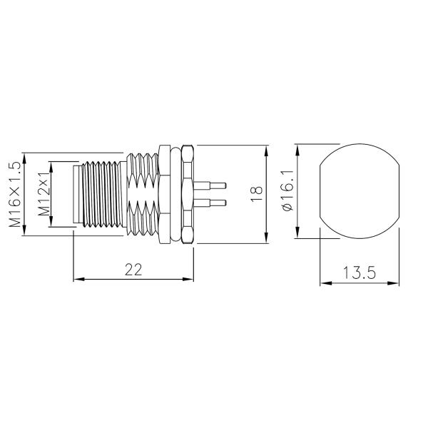 M12 Male Conector Panel Mounting 12 Pin A Code Circular Connectors for PCB Mounting