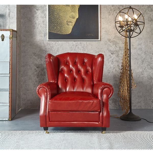 Nidea #8895 Traditional Genuine Leather Wing Back High Back Ergonomic Chaise Longue Chair for Bedroom and Living Room