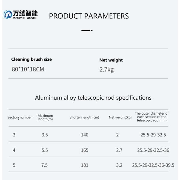 Aluminum Alloy/Carbon Fiber Solar Panel Cleaning Equipment with Brush and Telescopic Pole