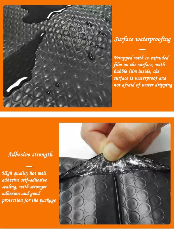 Recyclable Black Bubble Mail Bag with Matte Film Thickened Express Logistics Delivery Envelope Gravure Printing Surface Handling