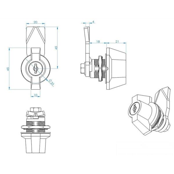 Black Wing Knob Quarter Turn Locks for Industrial Cabinets