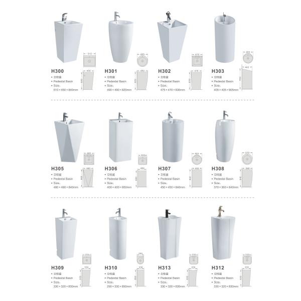Fixing to Wall with Back Bathroom Sanitary Ware Ceramic Standing Pedestal Sinks Wash Basin
