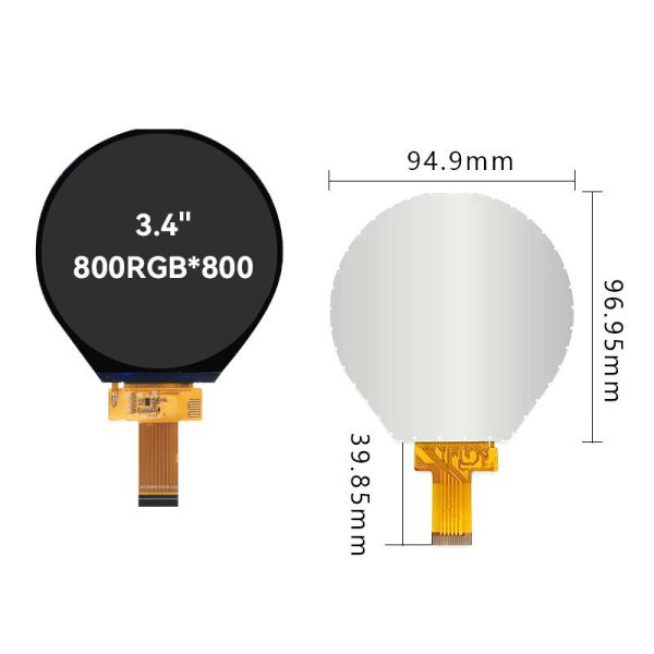 3.4 Inch Round TFT LCD TouchScreen with 800×800 Resolution MIPI Interface and IPS Panel