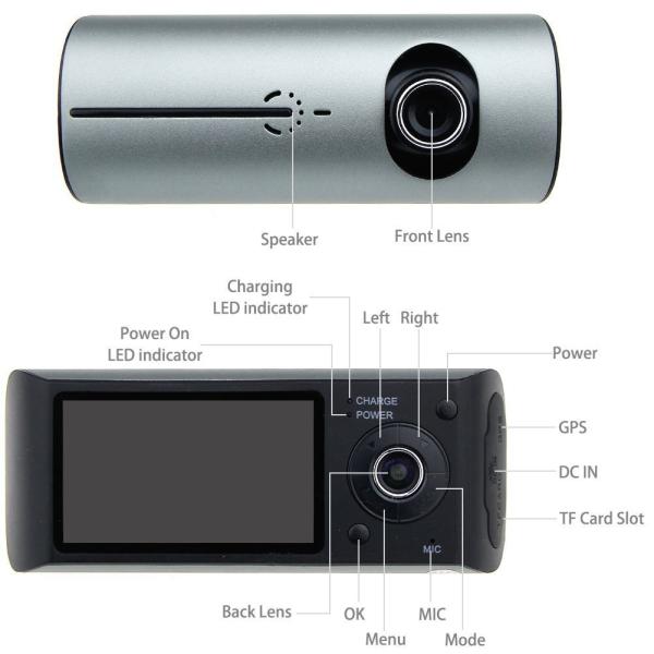 1280 X 480 2.7" Dual Lens Car Dvr Recorder With GPS Module / 32G TF Card