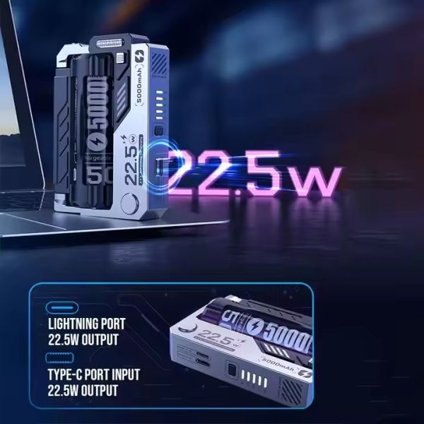 Interchangeable Clip Power Bank 5000mAh Li Polymer Battery Detachable Portable Slim Wired Fast Charger with Cable