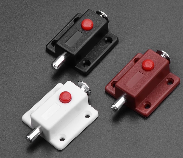 Automatic Modern Durable Button Latch Cabinet Surface-Mounted Plastic Bolt Lock Catch Furniture Hardware Pin Spring Latch