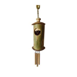 Buy cheap natural wooden bird toys bamboo tube with coconut shell and wind chime for parrot product