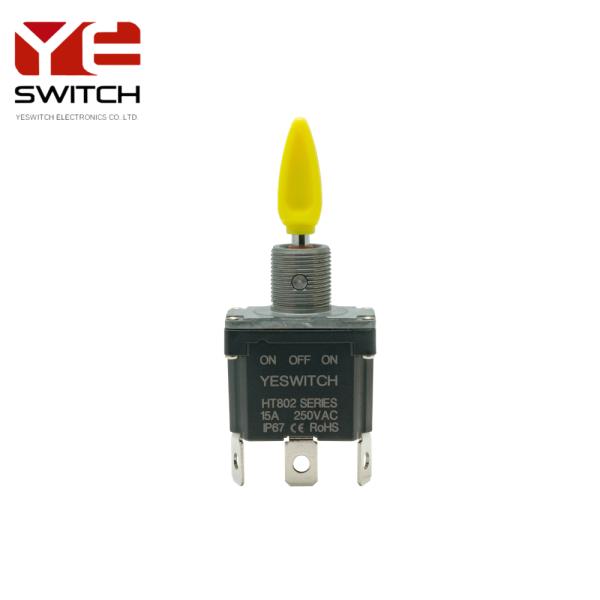 Yellow Booted Handle Industrial Toggle Switch With PC Terminal For High Aerial Vehicle