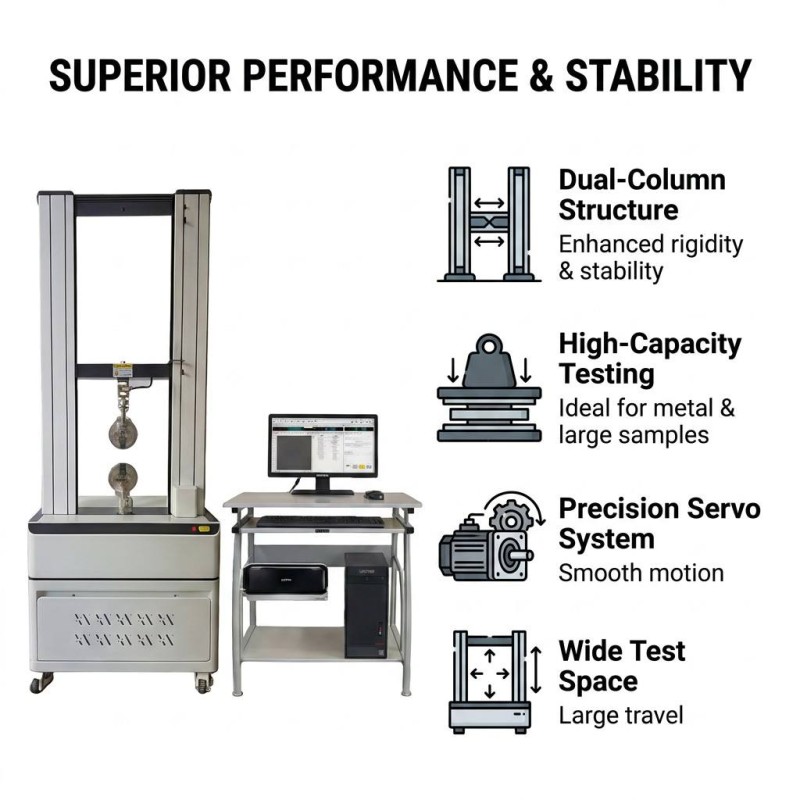 Computer Control Double Column Tensile Strength Testing Machine Auto Elongation Test Equipment with Extensometer ISO 527