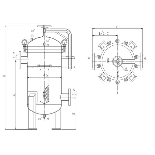 Multi Bag High Pressure Filter Housing 1-10m2 Filtration Area For Chemical Industry