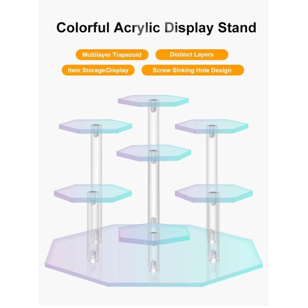 13cm Dia X 9cm Hexagon Acrylic Display Shelf For Action Figures Dolls Jewelry Storage