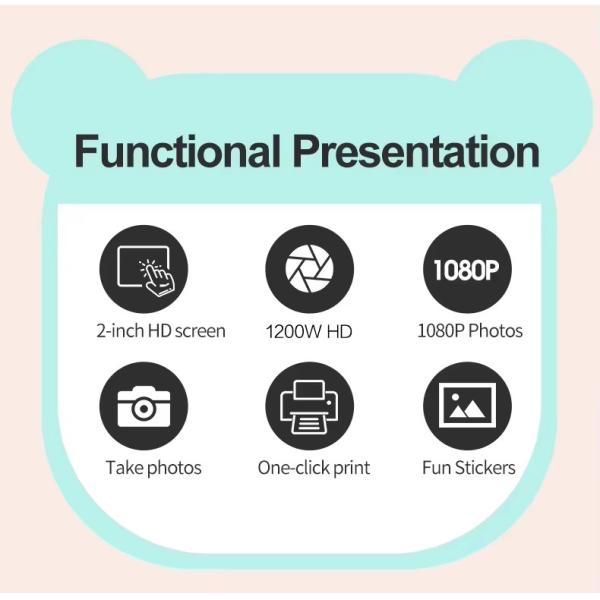 V600 Children Digital Camera Instant Print Photos For Kids Toys Recording Time is About 120 Minutes