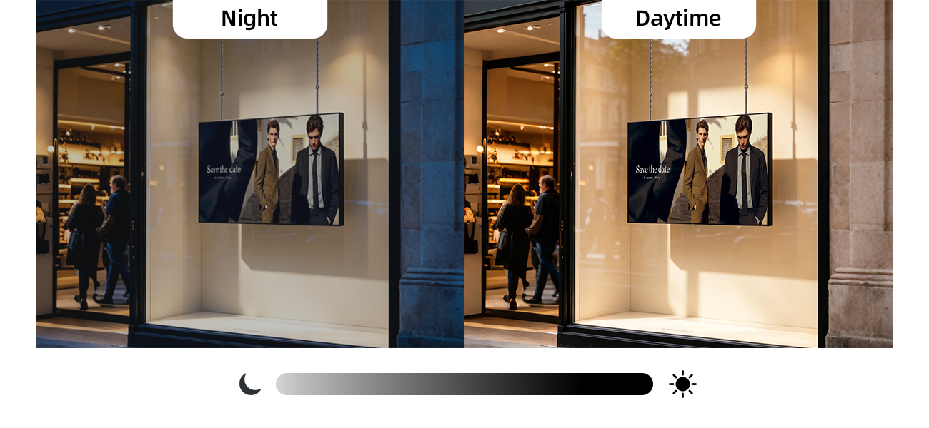 55 Inch High Brightness Hanging Advertising Screen Lcd Window Facing Display