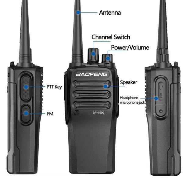1800mAh 2 Way Radio Walkie Talkie BF-1909 Type C Charging DC 7.4V