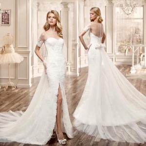Buy cheap New Arrival Romantic White Mermaid Wedding Dresses Perspective Lace Slim Waist Dress product