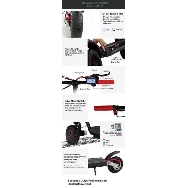 10 inch 700w dual motor 2 wheels folding electric scooter with double battery optional