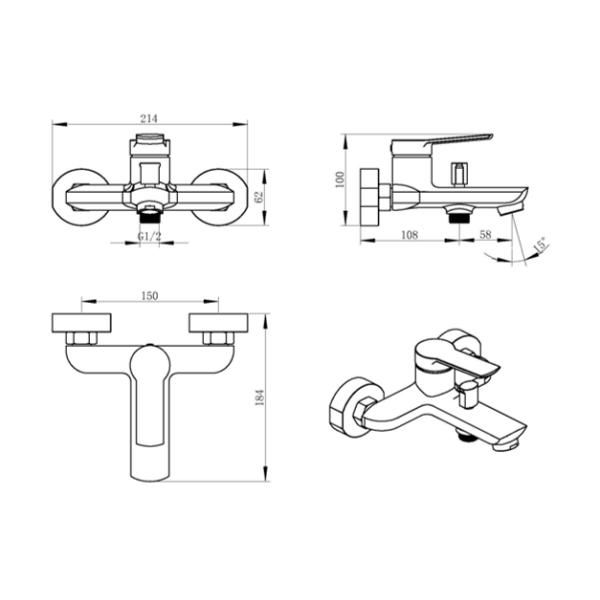 Chrome Finish Brass Bath Mixer Taps Without Shower Head