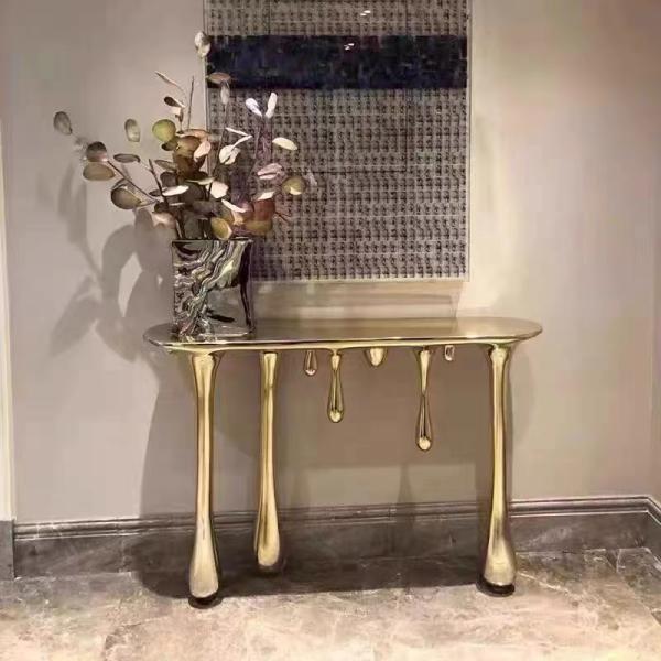 Upholstery Stainless Steel Lobby Golden Coffee Table Anti Rust