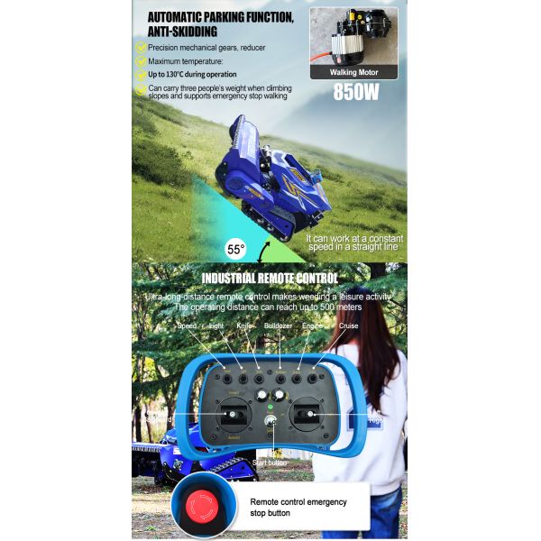 Self Propelled Cordless Remote-controlled DIY Lawn Mower Designed for Climbing 55 Slopes Rotary Blade Complex Terrains