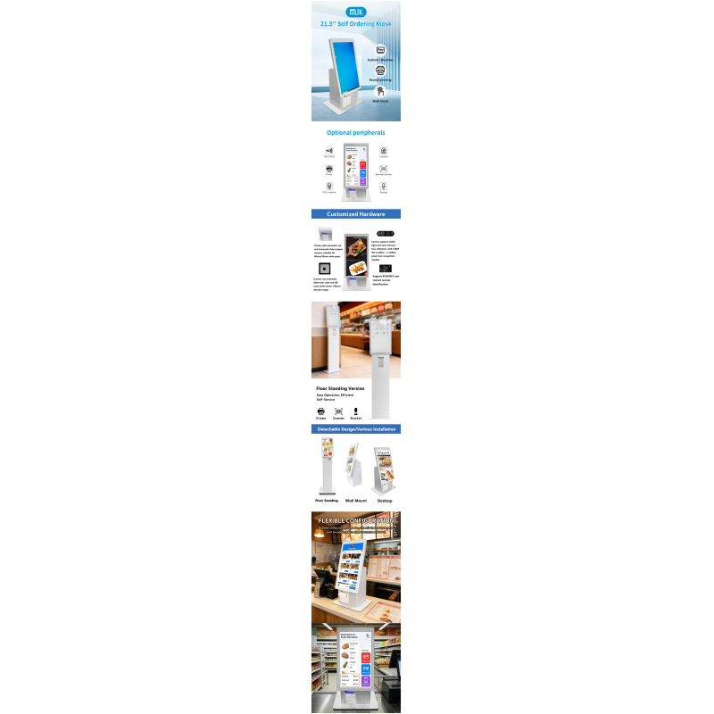 Customized Color Self Ordering Kiosk with 21.5/24/27 Inch Screen and 4/8/16 GB RAM for Interactive Customer Service