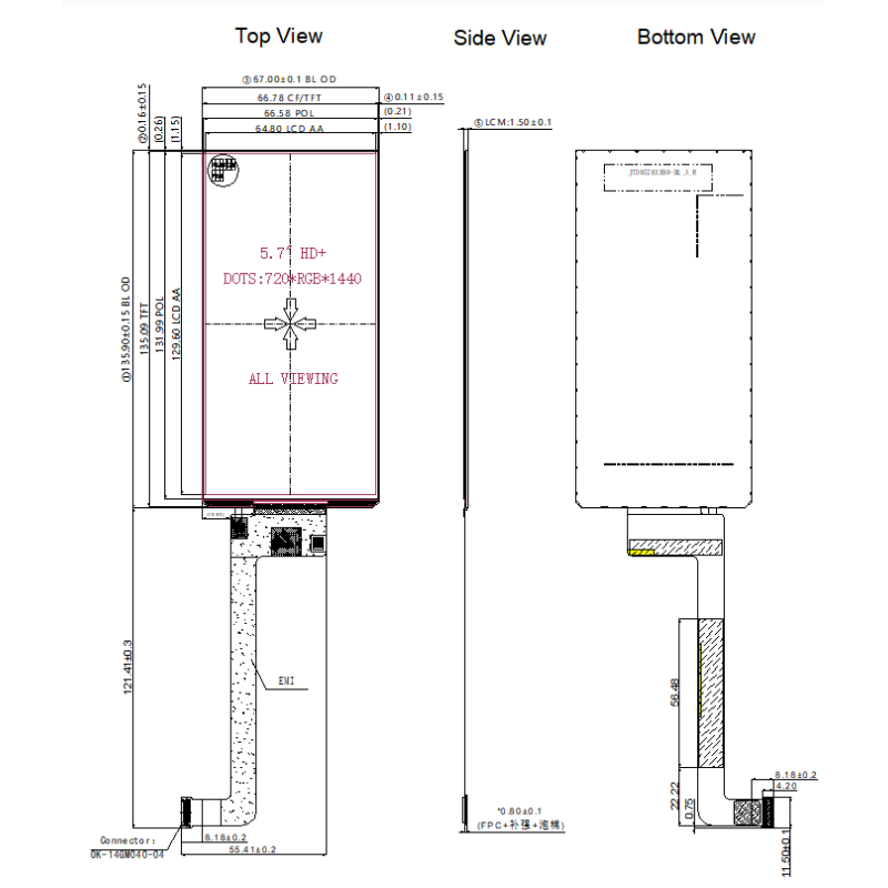 5.7 Inch Vertical IPS TFT LCD Touch Display 720x1440 MIPI For Security Systems